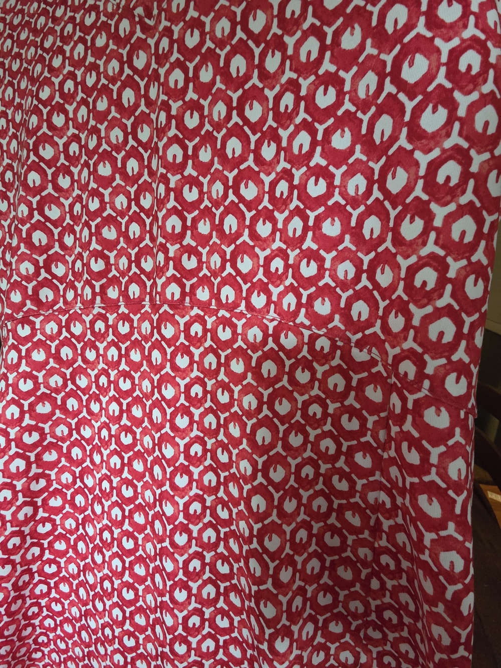 L.L. Bean Dark Coral Geometric V‑Neck Short Sleeve A‑Line Dress - Picture 3 of 4
